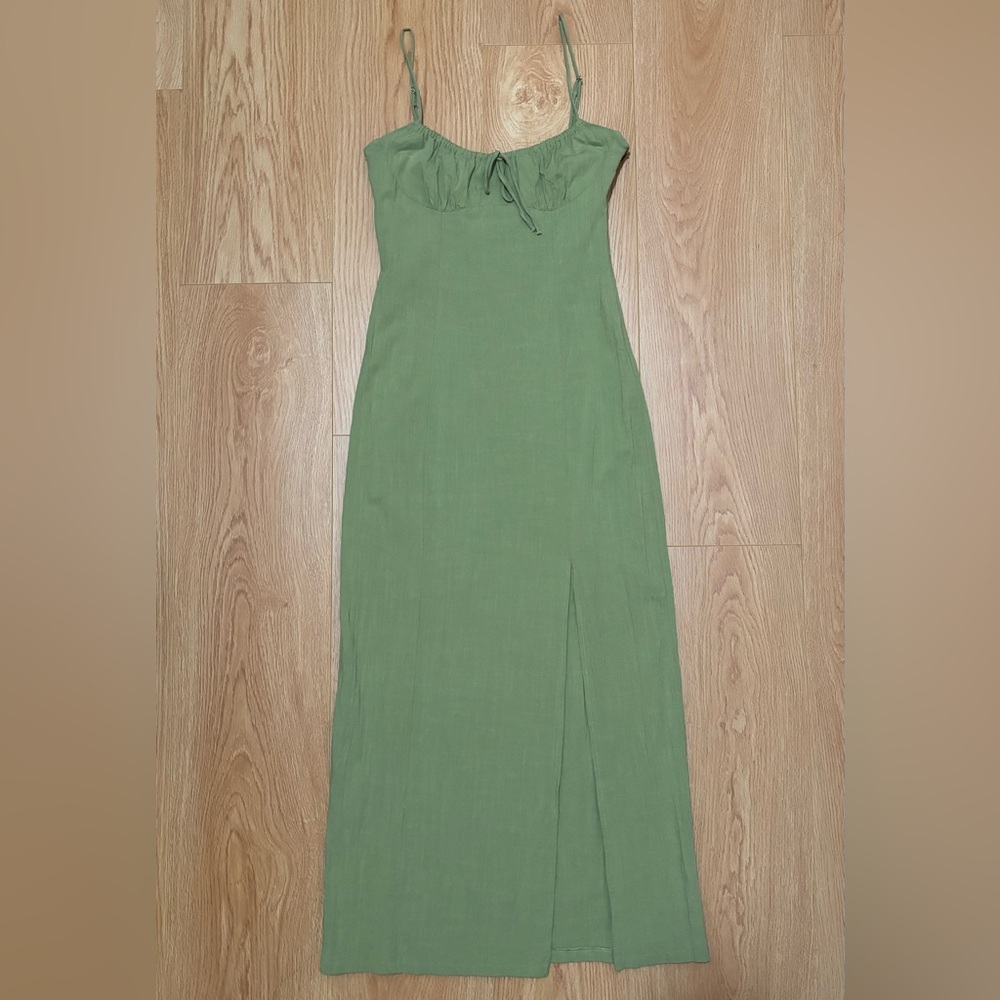 Zara Olive Green Midi Dress with a Slit